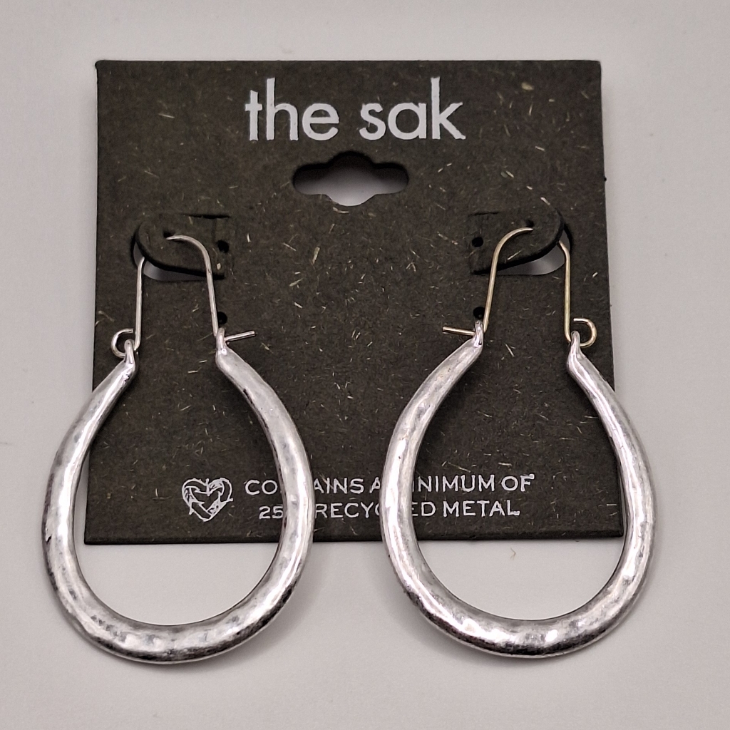 The Sak Silver Hammered Teardrop Hoop Earrings Nwt